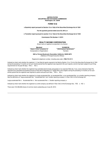 Vorschaubild Realty Income 10-Q Quartalsbericht 2010 