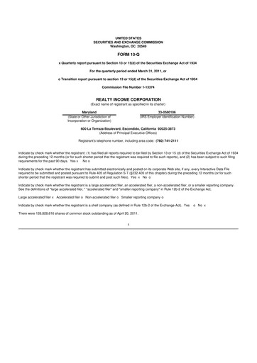 Vorschaubild Realty Income 10-Q Quartalsbericht 2011 