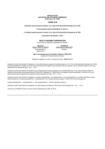 Vorschaubild Realty Income 10-Q Quartalsbericht 2012 