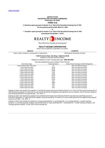 Thumbnail Realty Income 10-Q Quarterly Report FY 