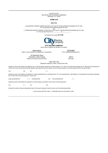 Thumbnail City Holding Company 10-Q Quarterly Report FY 