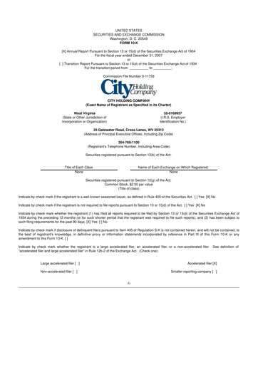 Thumbnail City Holding Company 10-K Annual Report 