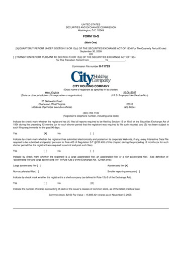 Thumbnail City Holding Company 10-Q Quarterly Report FY 