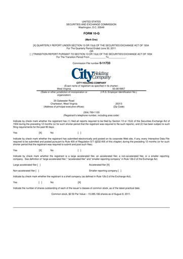 Thumbnail City Holding Company 10-Q Quarterly Report FY 
