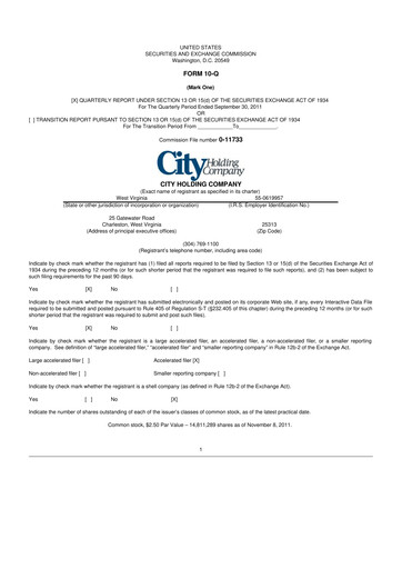 Thumbnail City Holding Company 10-Q Quarterly Report FY 