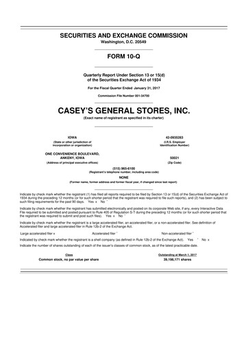 Thumbnail Casey's General Stores
 10-Q Quarterly Report FY2017 