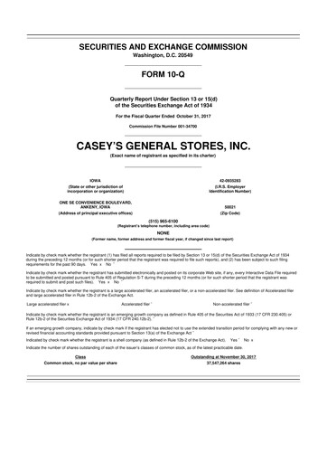 Thumbnail Casey's General Stores
 10-Q Quarterly Report FY2018 