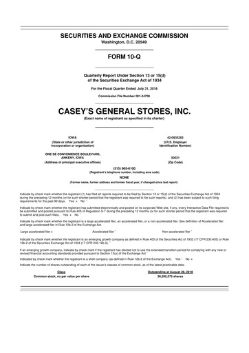 Thumbnail Casey's General Stores
 10-Q Quarterly Report FY2019 