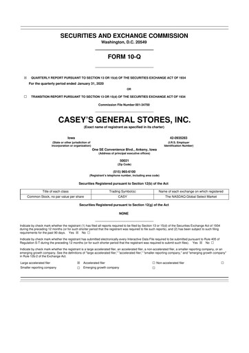 Thumbnail Casey's General Stores
 10-Q Quarterly Report FY2020 