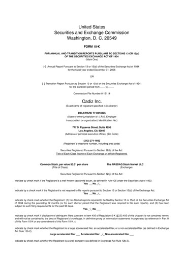 Vorschaubild Cadiz Inc. 10-K Jahresbericht 