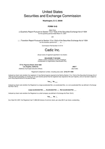 Miniature Cadiz Inc. 10-Q Rapport trimestriel  