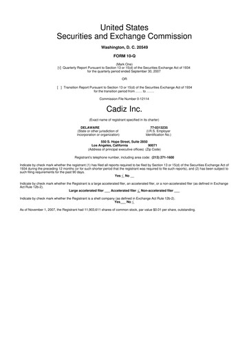 Miniature Cadiz Inc. 10-Q Rapport trimestriel  