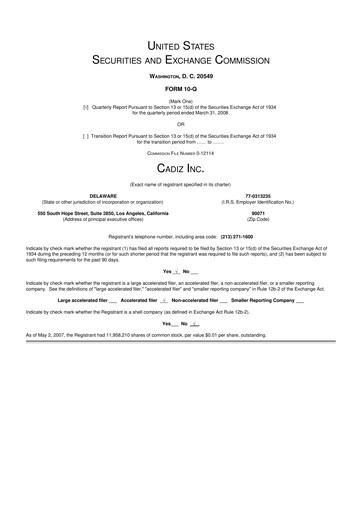 Miniature Cadiz Inc. 10-Q Rapport trimestriel  