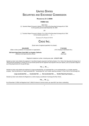 Miniature Cadiz Inc. 10-Q Rapport trimestriel  