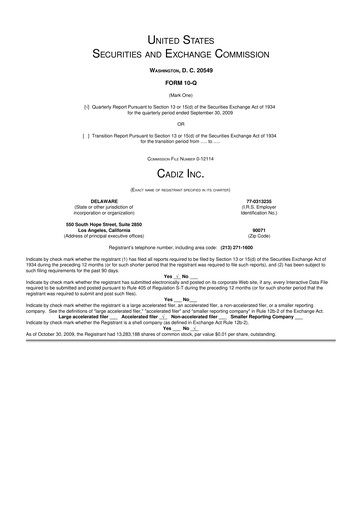 Miniature Cadiz Inc. 10-Q Rapport trimestriel  