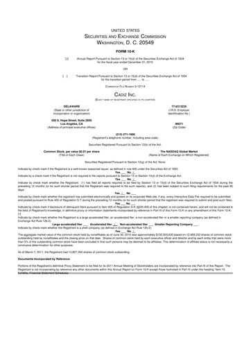 Vorschaubild Cadiz Inc. 10-K Jahresbericht 