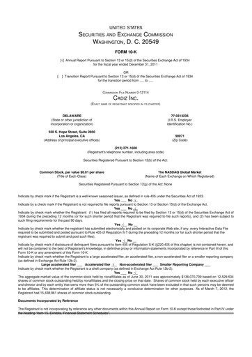 Vorschaubild Cadiz Inc. 10-K Jahresbericht 2011