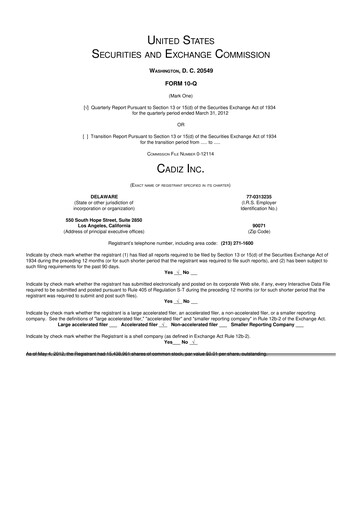 Miniature Cadiz Inc. 10-Q Rapport trimestriel 2012 