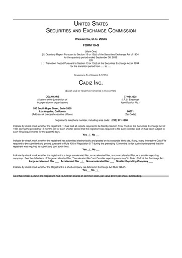 Miniature Cadiz Inc. 10-Q Rapport trimestriel 2012 