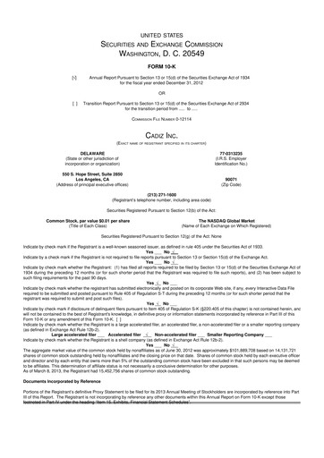 Vorschaubild Cadiz Inc. 10-K Jahresbericht 2012