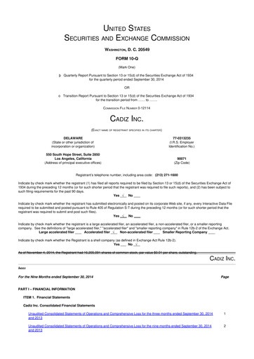 Miniature Cadiz Inc. 10-Q Rapport trimestriel 2014 