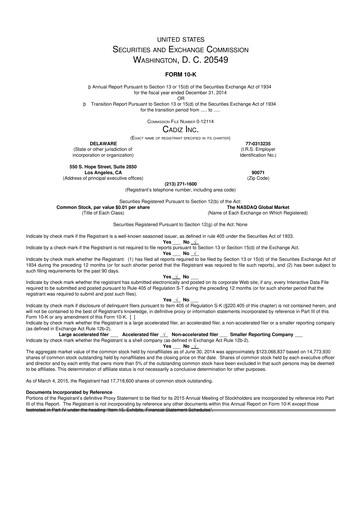 Vorschaubild Cadiz Inc. 10-K Jahresbericht 2014