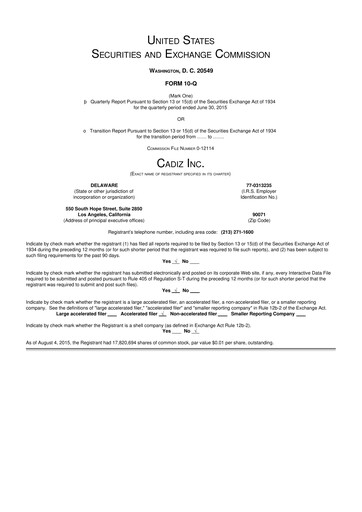 Miniature Cadiz Inc. 10-Q Rapport trimestriel 2015 