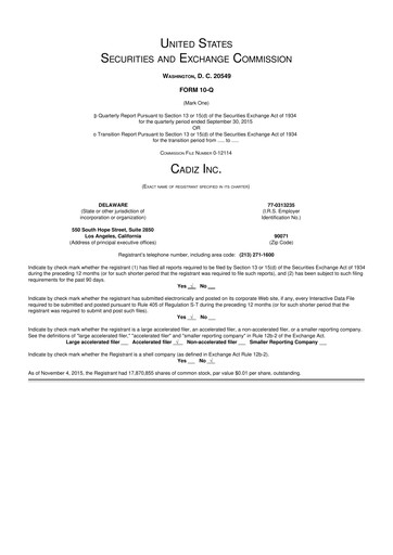 Miniature Cadiz Inc. 10-Q Rapport trimestriel 2015 