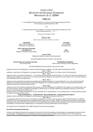 Vorschaubild Cadiz Inc. 10-K Jahresbericht 2015