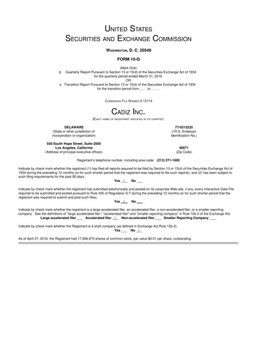 Miniature Cadiz Inc. 10-Q Rapport trimestriel 2016 