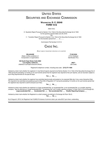 Miniature Cadiz Inc. 10-Q Rapport trimestriel 2016 