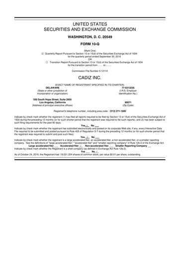 Miniature Cadiz Inc. 10-Q Rapport trimestriel 2016 