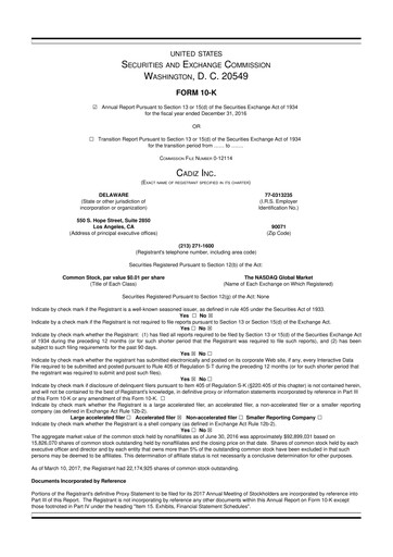 Vorschaubild Cadiz Inc. 10-K Jahresbericht 2016