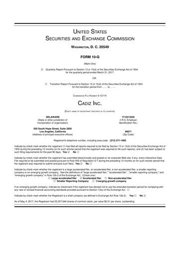 Miniature Cadiz Inc. 10-Q Rapport trimestriel 2017 