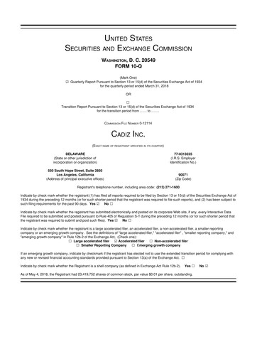 Miniature Cadiz Inc. 10-Q Rapport trimestriel 2018 