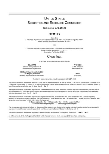 Miniature Cadiz Inc. 10-Q Rapport trimestriel 2018 