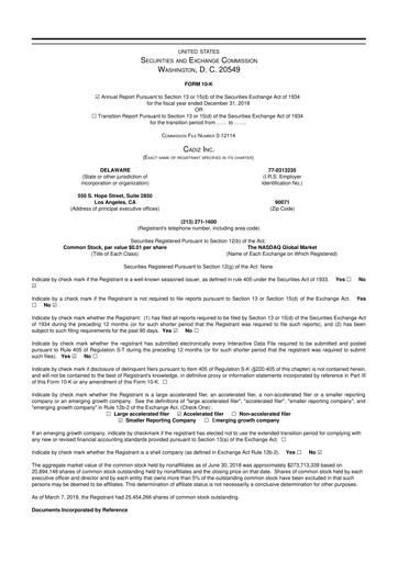 Vorschaubild Cadiz Inc. 10-K Jahresbericht 2018