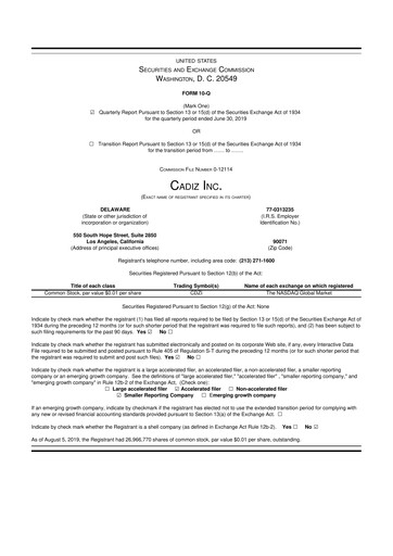 Miniature Cadiz Inc. 10-Q Rapport trimestriel 2019 