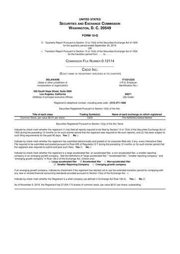 Miniature Cadiz Inc. 10-Q Rapport trimestriel 2019 