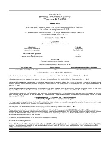 Vorschaubild Cadiz Inc. 10-K Jahresbericht 2019