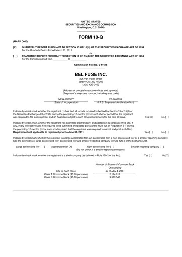 Thumbnail Bel Fuse 10-Q Quarterly Report FY 