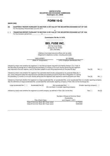 Thumbnail Bel Fuse 10-Q Quarterly Report FY 