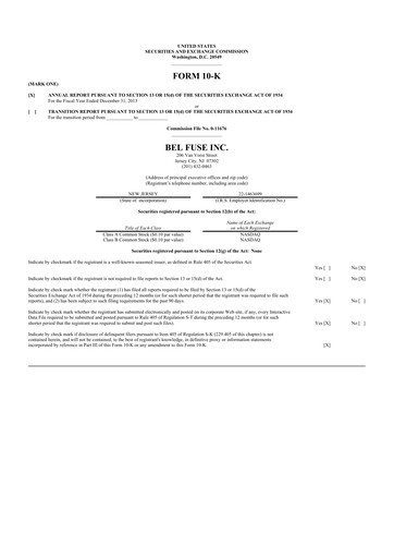 Thumbnail Bel Fuse 10-K Annual Report 2013