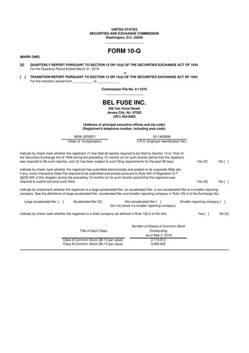 Thumbnail Bel Fuse 10-Q Quarterly Report FY2016 