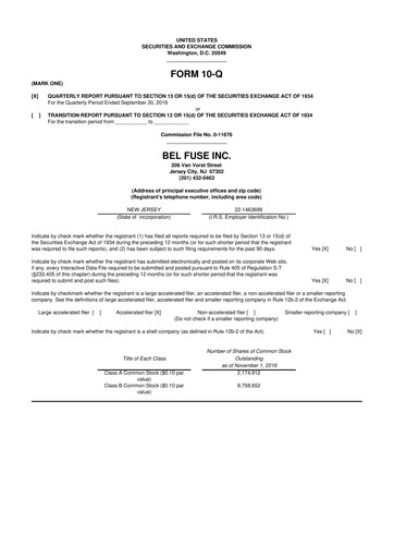 Thumbnail Bel Fuse 10-Q Quarterly Report FY2016 