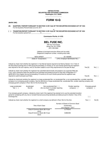 Thumbnail Bel Fuse 10-Q Quarterly Report FY2017 