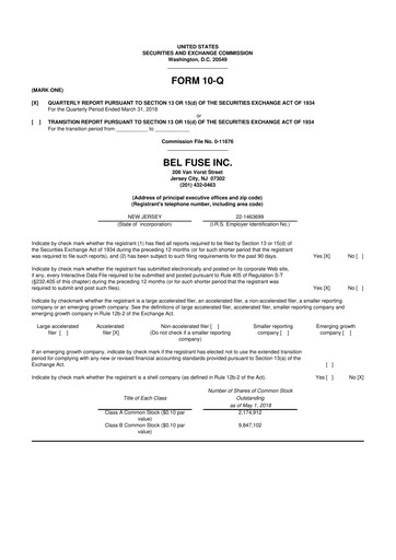 Thumbnail Bel Fuse 10-Q Quarterly Report FY2018 