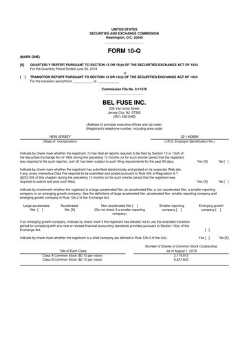 Thumbnail Bel Fuse 10-Q Quarterly Report FY2018 