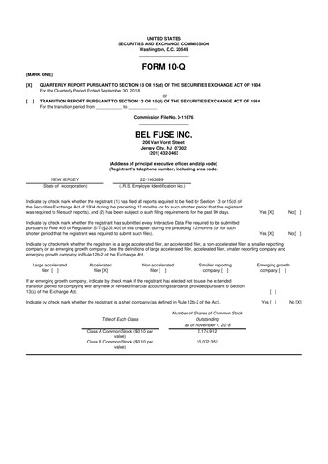 Thumbnail Bel Fuse 10-Q Quarterly Report FY2018 