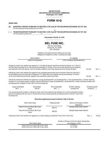 Thumbnail Bel Fuse 10-Q Quarterly Report FY2019 
